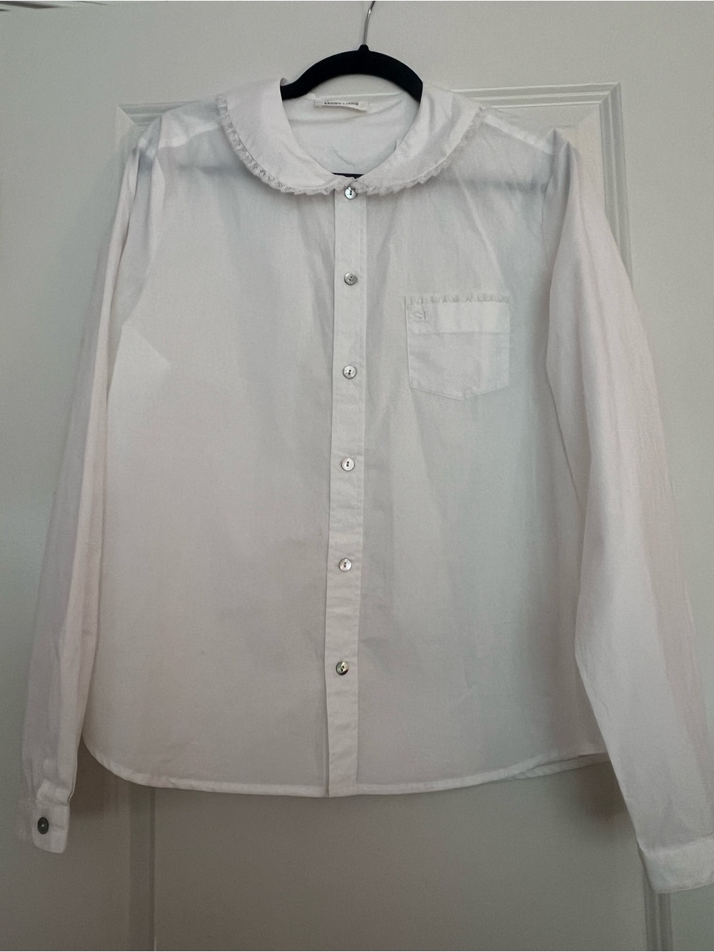 Sandy Liang Wembley Lace Cotton Poplin Button-Up Shirt Peter Pan coquette L - Picture 2 of 7
